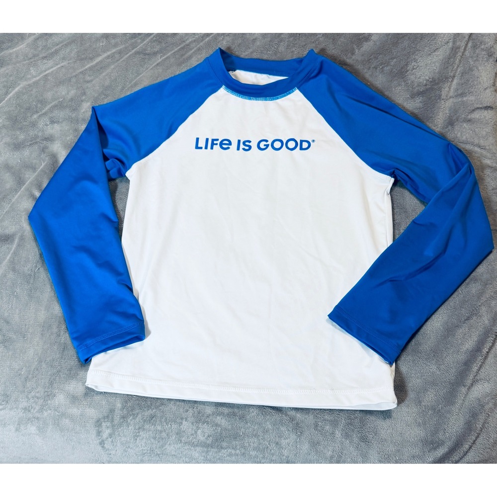 Life is Good Size 10 White‎ Blue Long Sleeve Rash Guard Kid Boys Swim Cruise
